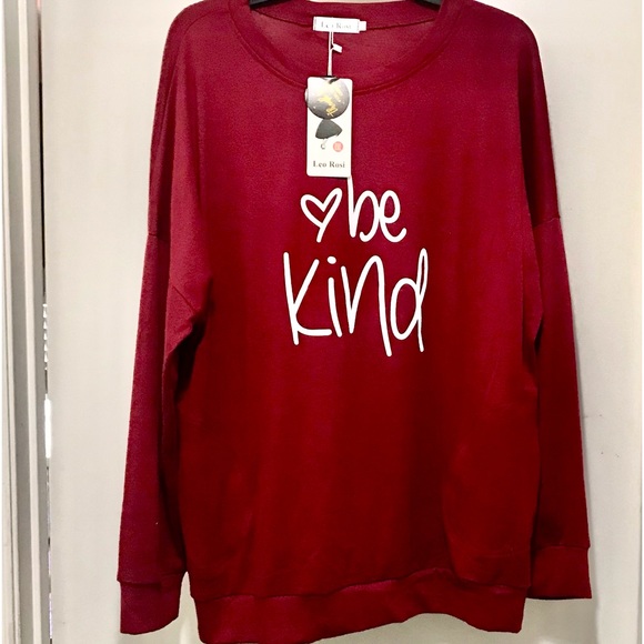 Leo Rosi Tops - Leo Rosi women’s “Be Kind” graphic long sleeve pullover wine top XXL NWT